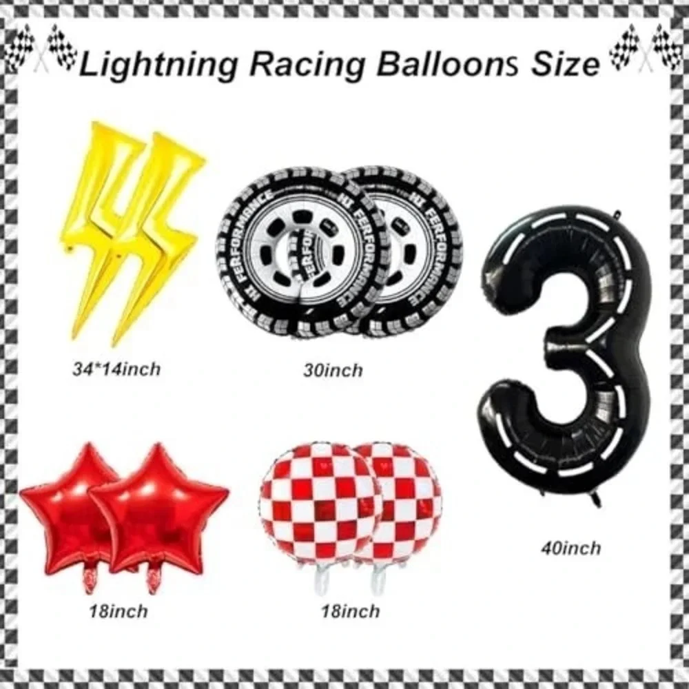 Race Car Racing Party Balloons Decorations #3 Foil Lightning Checkered Stars BIG